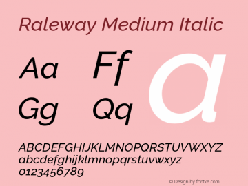 Raleway Medium Italic Version 4.026图片样张