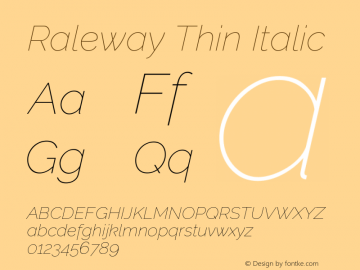 Raleway Thin Italic Version 4.026 Font Sample