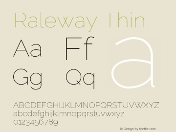 Raleway Thin Version 4.026 Font Sample