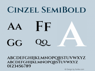 Cinzel SemiBold Version 2.000 Font Sample