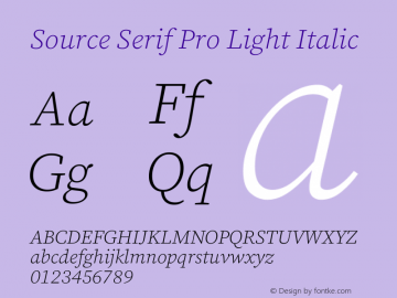 Source Serif Pro Light Italic Version 3.001;hotconv 1.0.111;makeotfexe 2.5.65597 Font Sample