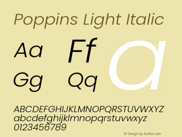 Poppins Light Italic 4.004 Font Sample