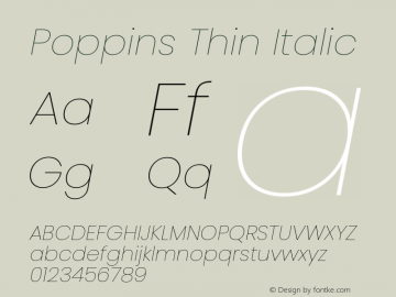 Poppins Thin Italic 4.004 Font Sample