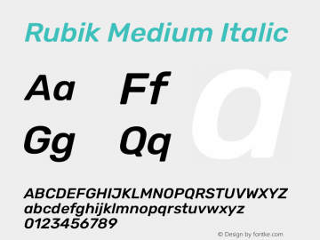 Rubik Medium Italic Version 2.101 Font Sample