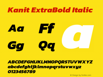 Kanit ExtraBold Italic Version 2.000; ttfautohint (v1.8.3) Font Sample