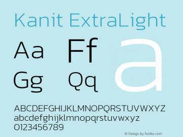 Kanit ExtraLight Version 2.000; ttfautohint (v1.8.3) Font Sample