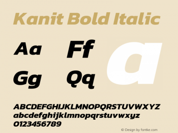 Kanit Bold Italic Version 2.000; ttfautohint (v1.8.3) Font Sample