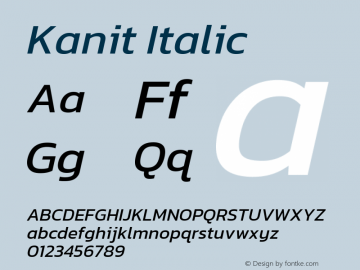 Kanit Italic Version 2.000; ttfautohint (v1.8.3) Font Sample