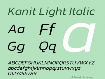 Kanit Light Italic Version 2.000; ttfautohint (v1.8.3) Font Sample