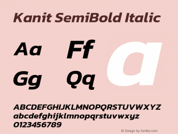 Kanit SemiBold Italic Version 2.000; ttfautohint (v1.8.3) Font Sample