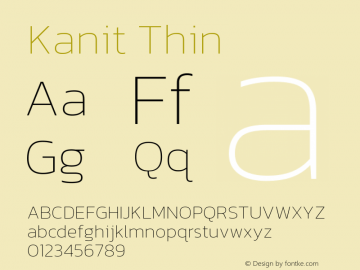 Kanit Thin Version 2.000; ttfautohint (v1.8.3) Font Sample