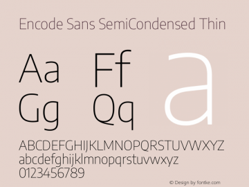 Encode Sans SemiCondensed Thin Version 3.002 Font Sample