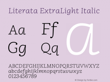 Literata ExtraLight Italic Version 3.002 Font Sample