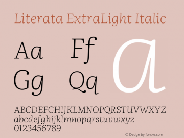 Literata ExtraLight Italic Version 3.002 Font Sample