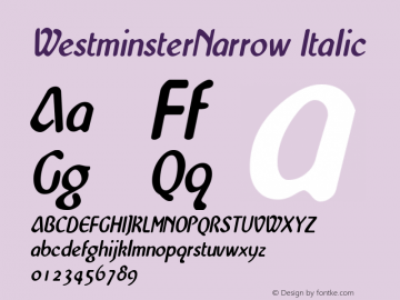 WestminsterNarrow Italic The IMSI MasterFonts Collection, tm 1995, 1996 IMSI (International Microcomputer Software Inc.)图片样张