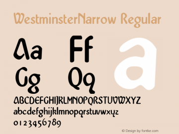 WestminsterNarrow Regular The IMSI MasterFonts Collection, tm 1995, 1996 IMSI (International Microcomputer Software Inc.)图片样张