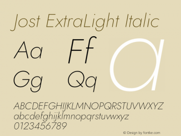 Jost ExtraLight Italic Version 3.7图片样张