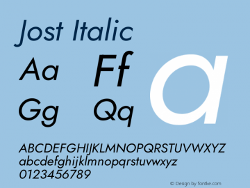 Jost Italic Version 3.7 Font Sample
