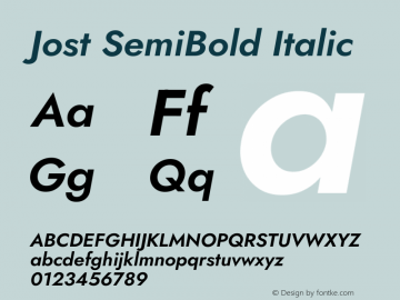 Jost SemiBold Italic Version 3.7 Font Sample