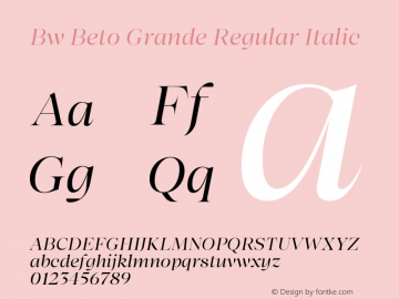 Bw Beto Grande Regular Italic Version 1.000;PS 001.000;hotconv 1.0.88;makeotf.lib2.5.64775图片样张