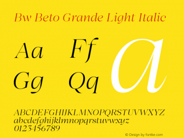 Bw Beto Grande Light Italic Version 1.000;PS 001.000;hotconv 1.0.88;makeotf.lib2.5.64775图片样张
