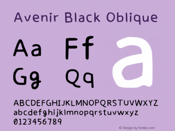 Avenir Black Oblique 13.0d3e1 Font Sample