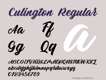 Culington Version 1.00;October 3, 2020;FontCreator 13.0.0.2681 64-bit Font Sample