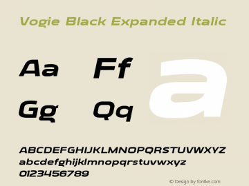 Vogie Black Expanded Italic Version 1.000 Font Sample