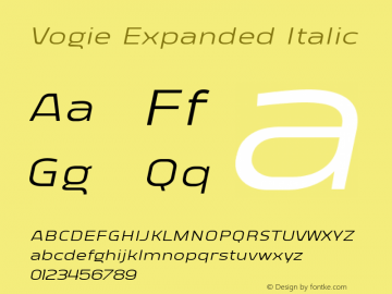 Vogie Expanded Italic Version 1.000 Font Sample