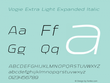 Vogie ExtLt Exp Ita Version 1.000 Font Sample