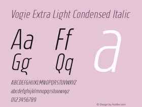 Vogie ExtLt Cond Ita Version 1.000 Font Sample