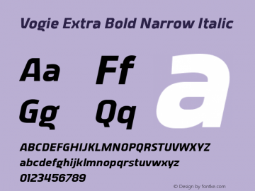 Vogie Extra Bold Narrow Italic Version 1.000 Font Sample
