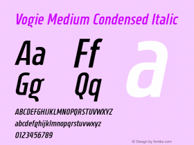 Vogie Medium Condensed Italic Version 1.000 Font Sample