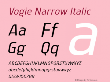 Vogie Narrow Italic Version 1.000 Font Sample