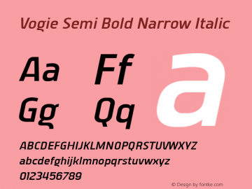 Vogie Semi Bold Narrow Italic Version 1.000 Font Sample