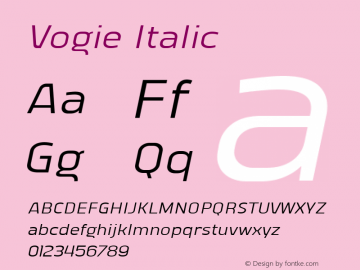 Vogie Italic Version 1.000 Font Sample