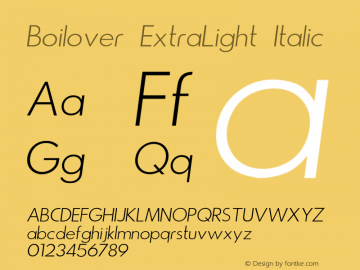 Boilover ExtraLight Italic Version 1.000; ttfautohint (v1.8.3.10-c5d8) Font Sample