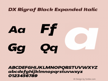 DXRigraf-BlackExpandedItalic Version 1.000 Font Sample