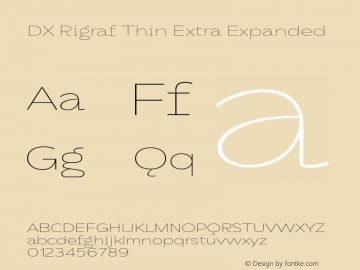 DXRigraf-ThinExtraExpanded Version 1.000 Font Sample