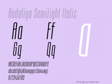 Aodaliya-SemiLightItalic Version 001.000 Font Sample