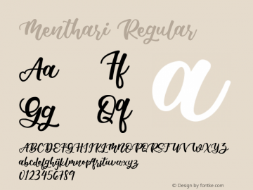 Menthari Version 1.00;September 2, 2020;FontCreator 11.5.0.2427 32-bit图片样张