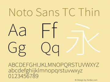 Noto Sans TC Thin 图片样张