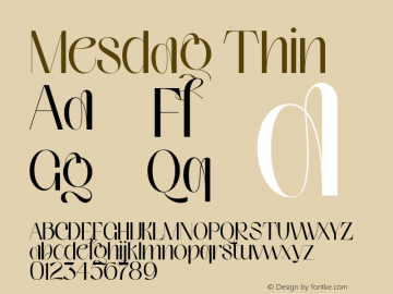 Mesdag Thin Version 1.000 Font Sample