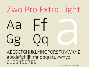 ZwoPro-ExtraLight Version 7.504 Font Sample