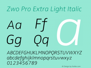 ZwoPro-ExtraLightItalic Version 7.504图片样张