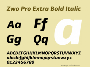 ZwoPro-ExtraBoldItalic Version 7.504 Font Sample