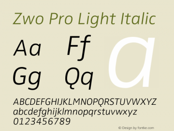 ZwoPro-LightItalic Version 7.504 Font Sample