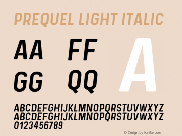 Prequel light italic Version 1.000 Font Sample