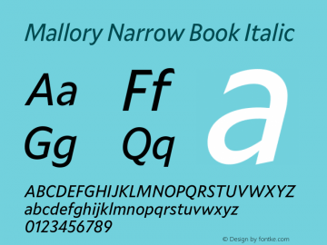 Mallory Nrrw Book Italic Version 2.000;PS 2.000;hotconv 16.6.51;makeotf.lib2.5.65220图片样张