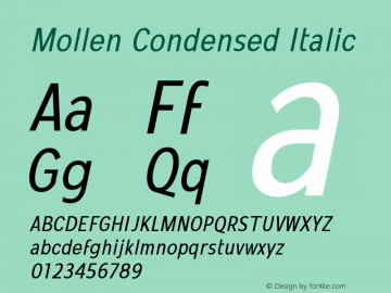 MollenCondensed-Italic Version 1.000 Font Sample